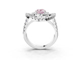 Silver Double Halo Fancy Pink Oval Cut Diamond Split Shank Prong Setting Ring_9