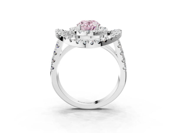 Sterling Silver Oval Halo Engagement Ring Setting for Fancy Pink Center - Design RJ-762