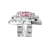 Silver Double Halo Fancy Pink Pear Cut Diamond Split Shank Prong Setting Ring_11