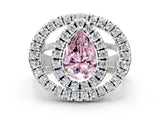 Silver Double Halo Fancy Pink Pear Cut Diamond Split Shank Prong Setting Ring_6