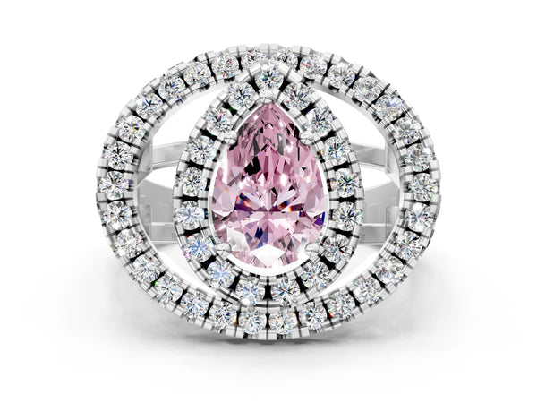 Sterling Silver Pear-Shaped Halo Engagement Ring Setting for Fancy Pink Center - Design RJ-762