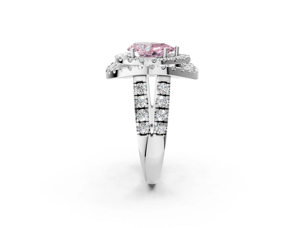 Sterling Silver Pear-Shaped Halo Engagement Ring Setting for Fancy Pink Center - Design RJ-762
