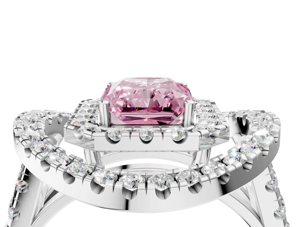 Sterling Silver Radiant Cut Halo Engagement Ring Setting for Fancy Pink Center - Design RJ-762