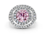 Silver Double Halo Fancy Pink Round Cut Diamond Split Shank Prong Setting Ring_6