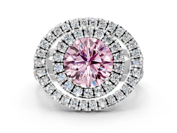 Sterling Silver Round Halo Engagement Ring Setting for Fancy Pink Center - Design RJ-762