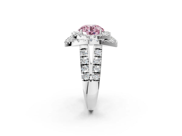 Sterling Silver Round Halo Engagement Ring Setting for Fancy Pink Center - Design RJ-762