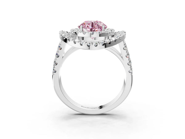 Sterling Silver Round Halo Engagement Ring Setting for Fancy Pink Center - Design RJ-762