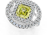 Silver Double Halo Fancy Yellow Asscher Cut Diamond Split Shank Prong Setting Ring_7