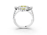 Silver Double Halo Fancy Yellow Asscher Cut Diamond Split Shank Prong Setting Ring_9