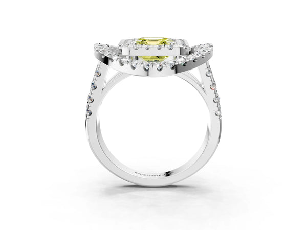 Sterling Silver Asscher Cut Halo Engagement Ring Setting for Fancy Yellow Center - Design RJ-762