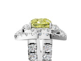Silver Double Halo Fancy Yellow Cushion Cut Diamond Split Shank Prong Setting Ring_11