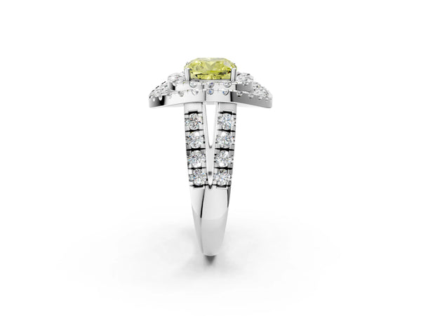 Sterling Silver Cushion Cut Halo Engagement Ring Setting for Fancy Yellow Center - Design RJ-762