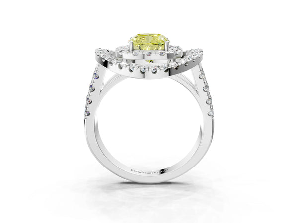 Sterling Silver Cushion Cut Halo Engagement Ring Setting for Fancy Yellow Center - Design RJ-762
