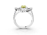 Silver Double Halo Fancy Yellow Emerald Cut Diamond Split Shank Prong Setting Ring_9