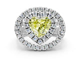 Silver Double Halo Fancy Yellow Heart Cut Diamond Split Shank Prong Setting Ring_6