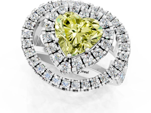 Sterling Silver Heart-Shaped Halo Engagement Ring Setting for Fancy Yellow Center - Design RJ-762