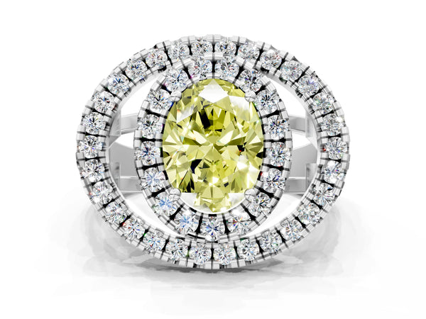 Sterling Silver Oval Halo Engagement Ring Setting for Fancy Yellow Center - Design RJ-762