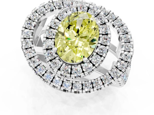 Sterling Silver Oval Halo Engagement Ring Setting for Fancy Yellow Center - Design RJ-762