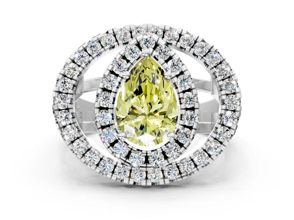 Sterling Silver Pear-Shaped Halo Engagement Ring Setting for Fancy Yellow Center - Design RJ-762