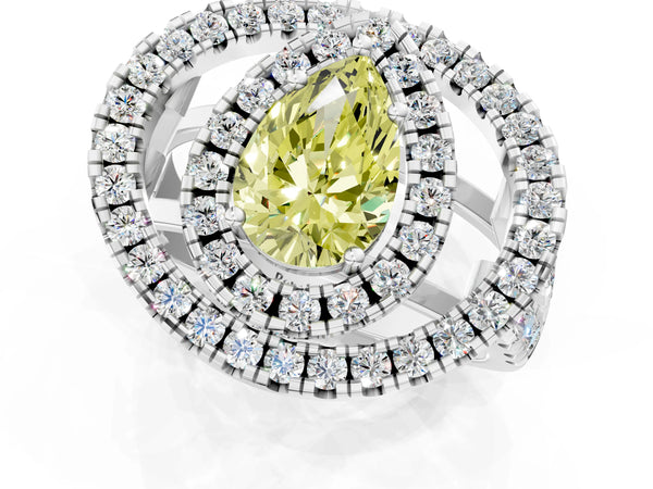 Sterling Silver Pear-Shaped Halo Engagement Ring Setting for Fancy Yellow Center - Design RJ-762