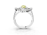 Silver Double Halo Fancy Yellow Pear Cut Diamond Split Shank Prong Setting Ring_9
