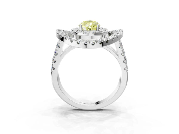 Sterling Silver Pear-Shaped Halo Engagement Ring Setting for Fancy Yellow Center - Design RJ-762