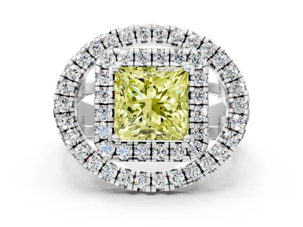 Sterling Silver Princess Cut Halo Engagement Ring Setting for Fancy Yellow Center - Design RJ-762