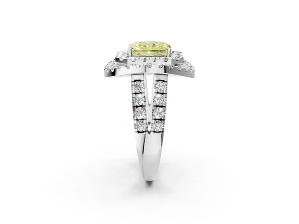 Sterling Silver Radiant Cut Halo Engagement Ring Setting for Fancy Yellow Center - Design RJ-762