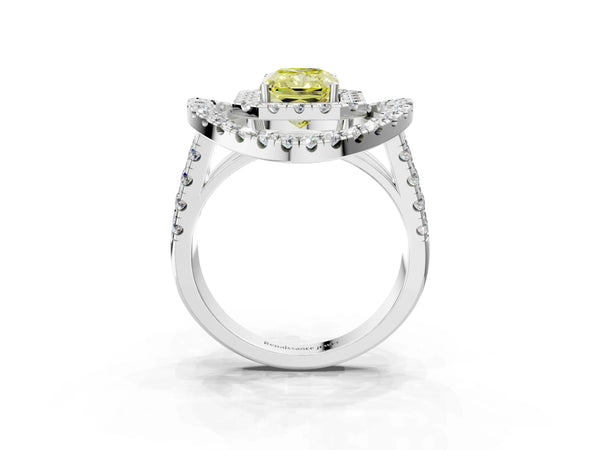 Sterling Silver Radiant Cut Halo Engagement Ring Setting for Fancy Yellow Center - Design RJ-762