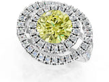 Silver Double Halo Fancy Yellow Round Cut Diamond Split Shank Prong Setting Ring_7