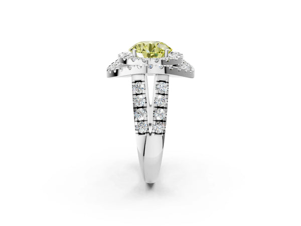 Sterling Silver Round Halo Engagement Ring Setting for Fancy Yellow Center - Design RJ-762