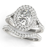 10K White Gold Double Halo 1.04 Carat E VS1 Oval Cut Split Shank Diamond Ring with Four-Prong Setting