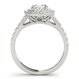 10K White Gold Double Halo 1.04 Carat E VS1 Oval Cut Split Shank Diamond Ring with Four-Prong Setting