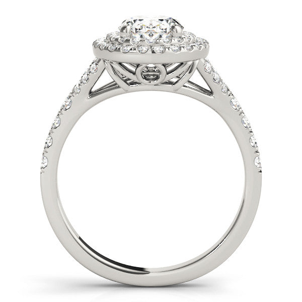 10K White Gold Double Halo 1.04 Carat E VS1 Oval Cut Split Shank Diamond Ring with Four-Prong Setting