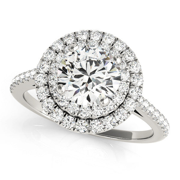 Silver Double Halo Round Diamond Pavé Band Prong Setting Ring 1