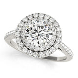 Silver Double Halo Round Diamond Pavé Band Prong Setting Ring 1
