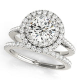 Silver Double Halo Round Diamond Pavé Band Prong Setting Ring 2