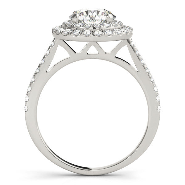 White gold Double Halo Round Diamond Pavé Band Prong Setting Ring