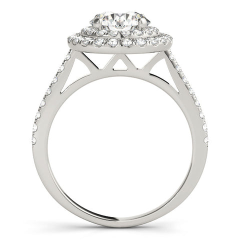 Silver Double Halo Round Diamond Pavé Band Prong Setting Ring