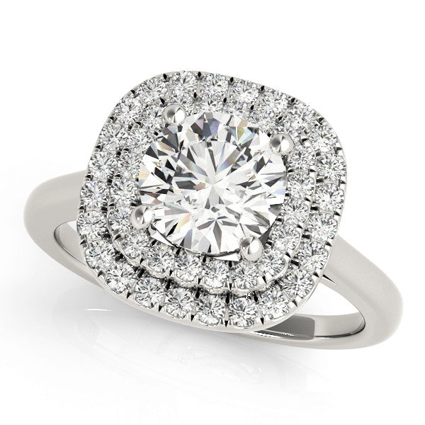 Silver Double Halo Round Diamond Pavé Band with Four-Prong Setting 1