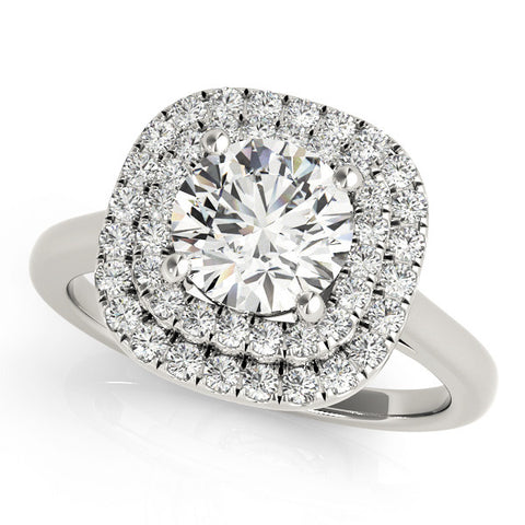 Silver Double Halo Round Diamond Pavé Band with Four-Prong Setting 1