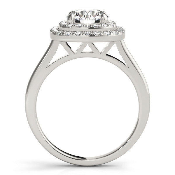 Silver Double Halo Round Diamond Pavé Band with Four-Prong Setting