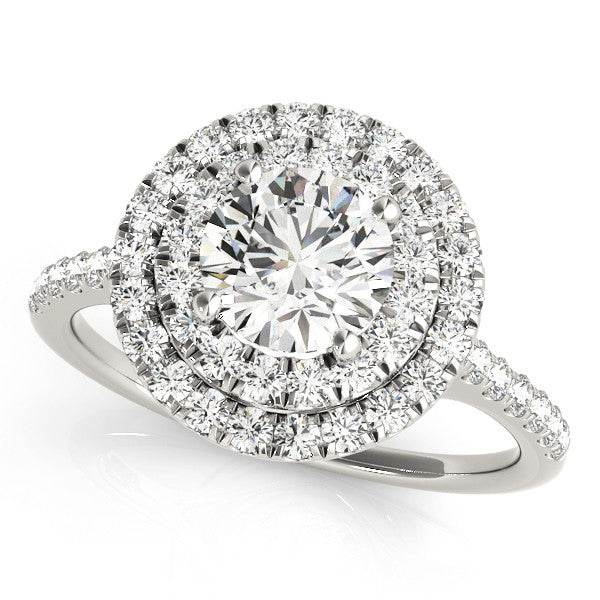 14K White Gold Double Halo 2.09 Carat D VVS1 Round Diamond Pave Band with Four-Prong Setting