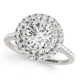 14K White Gold Double Halo 2.09 Carat D VVS1 Round Diamond Pave Band with Four-Prong Setting