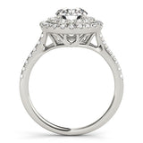 14K White Gold Double Halo 2.09 Carat D VVS1 Round Diamond Pave Band with Four-Prong Setting