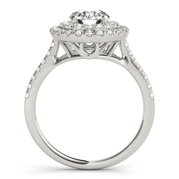 14K White Gold Double Halo 2.09 Carat D VVS1 Round Diamond Pave Band with Four-Prong Setting