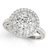 Silver Double Halo Round Diamond Pave Split Shank Prong Setting Ring
