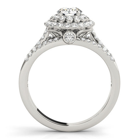 Silver Double Halo Round Diamond Split Shank Pave Set Ring