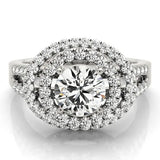 Silver Double Halo Round Diamond Split Shank Prong Setting Ring 1
