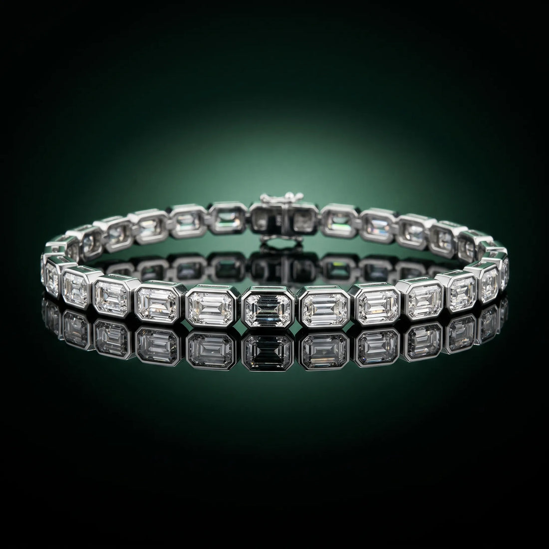 Silver East-West Emerald Cut Diamond Tennis Bracelet with Bezel Setting_5